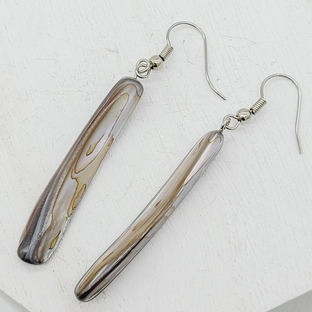 Tan & Gray Drop Dangle Shell Earrings For Everyday Wear Neutral 2.5" - Picture 6 of 6